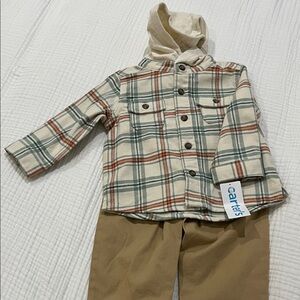 Carter's Cream Plaid Shirt and Brown Pants Set